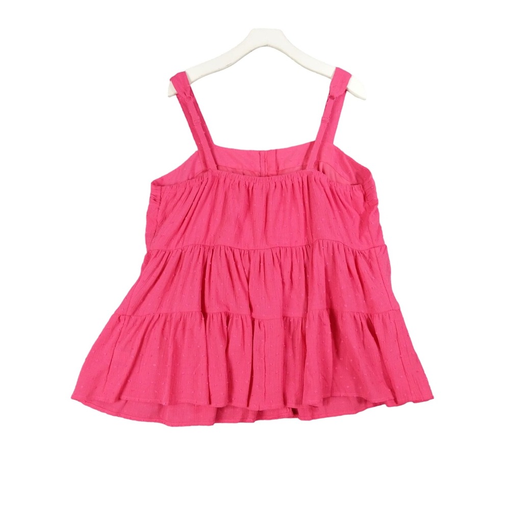 Torrid Womens Cottagecore Tiered Tank Top 1X Pink Swiss Dot Crinkle Gauze NEW - Picture 4 of 8